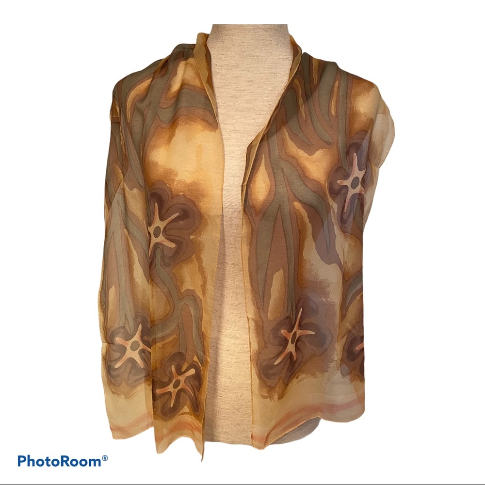 ELAINE GOLD COLLECTION XIIX SCARF GOLD STARFISH SILK LONG RECTANGLE ACCESSORY
